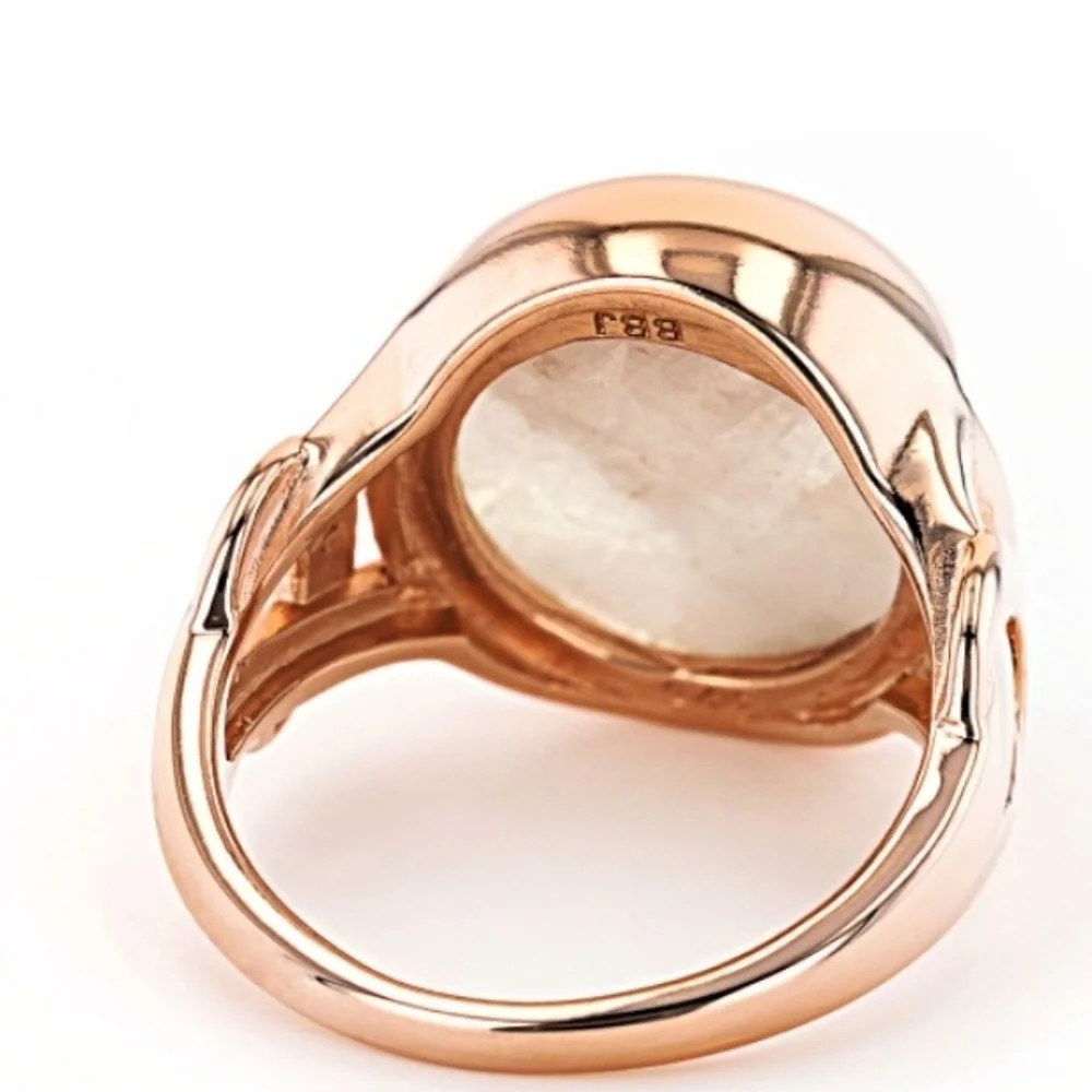 Natural Moonstone in 18k Rose Gold over Sterling Silver Ring Sz 6.5 - Picture 4 of 5